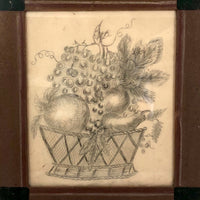 19th C. Charcoal Basket of Fruit Drawing in Great Antique Folk Frame