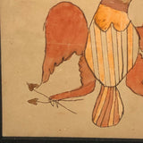 19th C. Watercolor of Eagle with Arrows and Flower