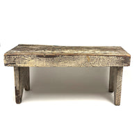 Long, Perfectly Weathered Antique Primitive Stool in Excellent Old White Paint