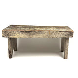 Long, Perfectly Weathered Antique Primitive Stool in Excellent Old White Paint