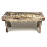 Long, Perfectly Weathered Antique Primitive Stool in Excellent Old White Paint