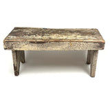 Long, Perfectly Weathered Antique Primitive Stool in Excellent Old White Paint