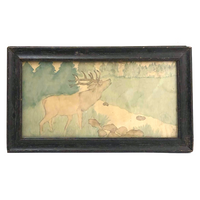 Lonely Buck, Dreamy Feeling Old Naive Framed Watercolor