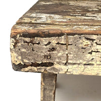 Long, Perfectly Weathered Antique Primitive Stool in Excellent Old White Paint