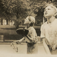 Batter and Catcher Watching Ball (or UFO!), Transcendent Old Snapshot Photo