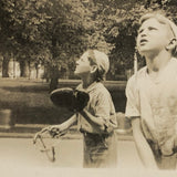 Batter and Catcher Watching Ball (or UFO!), Transcendent Old Snapshot Photo