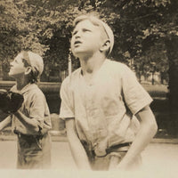 Batter and Catcher Watching Ball (or UFO!), Transcendent Old Snapshot Photo