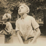 Batter and Catcher Watching Ball (or UFO!), Transcendent Old Snapshot Photo