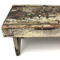 Long, Perfectly Weathered Antique Primitive Stool in Excellent Old White Paint