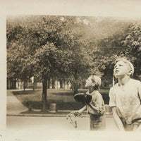 Batter and Catcher Watching Ball (or UFO!), Transcendent Old Snapshot Photo