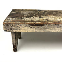 Long, Perfectly Weathered Antique Primitive Stool in Excellent Old White Paint