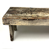Long, Perfectly Weathered Antique Primitive Stool in Excellent Old White Paint