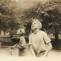 Batter and Catcher Watching Ball (or UFO!), Transcendent Old Snapshot Photo