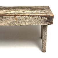 Long, Perfectly Weathered Antique Primitive Stool in Excellent Old White Paint