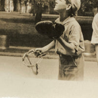 Batter and Catcher Watching Ball (or UFO!), Transcendent Old Snapshot Photo