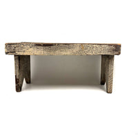 Long, Perfectly Weathered Antique Primitive Stool in Excellent Old White Paint