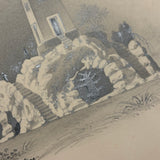 Lonely at the Top: c. 1830s Graphite and Charcoal Drawing of Obelisk Monument