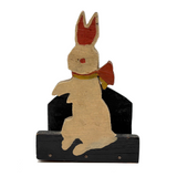 Excellent c. 1940s Pink Eared Bunny Folk Art Napkin Holder