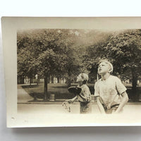 Batter and Catcher Watching Ball (or UFO!), Transcendent Old Snapshot Photo