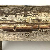 Long, Perfectly Weathered Antique Primitive Stool in Excellent Old White Paint