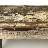 Long, Perfectly Weathered Antique Primitive Stool in Excellent Old White Paint