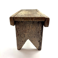 Long, Perfectly Weathered Antique Primitive Stool in Excellent Old White Paint
