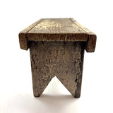 Long, Perfectly Weathered Antique Primitive Stool in Excellent Old White Paint