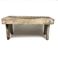 Long, Perfectly Weathered Antique Primitive Stool in Excellent Old White Paint