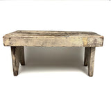 Long, Perfectly Weathered Antique Primitive Stool in Excellent Old White Paint
