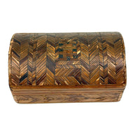C. 1795 Straw-work Miniature Domed Box with Newspaper Lining, Signed J. Breckenridge