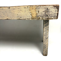 Long, Perfectly Weathered Antique Primitive Stool in Excellent Old White Paint