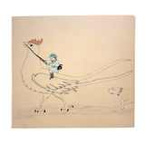 Boy Riding Bird with Dog, Naive Graphite and Colored Pencil Drawing, c. 1880s