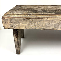 Long, Perfectly Weathered Antique Primitive Stool in Excellent Old White Paint