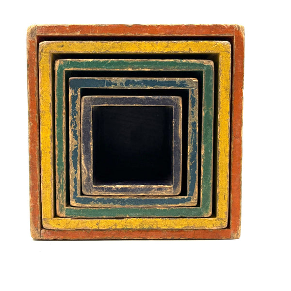 Excellent Old Painted Wood Nesting / Stacking Box Set with Jointed Corners, Beautifully Aged