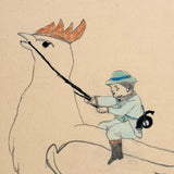 Boy Riding Bird with Dog, Naive Graphite and Colored Pencil Drawing, c. 1880s