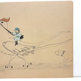 Boy Riding Bird with Dog, Naive Graphite and Colored Pencil Drawing, c. 1880s