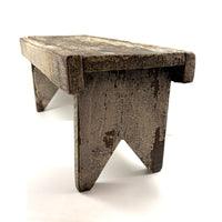 Long, Perfectly Weathered Antique Primitive Stool in Excellent Old White Paint