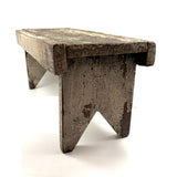 Long, Perfectly Weathered Antique Primitive Stool in Excellent Old White Paint