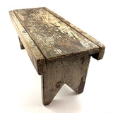 Long, Perfectly Weathered Antique Primitive Stool in Excellent Old White Paint