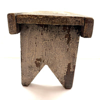Long, Perfectly Weathered Antique Primitive Stool in Excellent Old White Paint