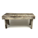 Long, Perfectly Weathered Antique Primitive Stool in Excellent Old White Paint