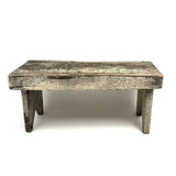 Long, Perfectly Weathered Antique Primitive Stool in Excellent Old White Paint