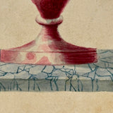 Mottled Urn on Marble Base with Morning Glories, Lovely c. Mid 19th Century Theorem Style Watercolor