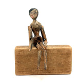 Impossibly Delicate, Beautifully Crusty Early Miniature Grodnertal Peg Doll