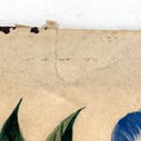 Mottled Urn on Marble Base with Morning Glories, Lovely c. Mid 19th Century Theorem Style Watercolor