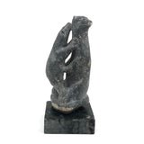 Mother Bear and Climbing Cub, Signed Inuit Stone Carving, 1969 (with Marble Base)