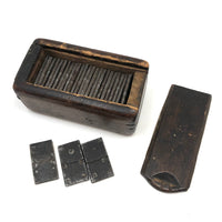 Very Unusual and Very Excellent 19th Century Folk Art Steel Dominoes in Original Custom Carved Box