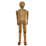 Sweet Old Carved Dancing Boy with Very Ernest Pyrographed Face, Dated 1912