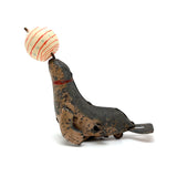 Completely Charming Old Wind Up Tin Toy Seal /Seal Lion with Make Do Spinning Ball