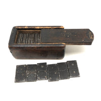 Very Unusual and Very Excellent 19th Century Folk Art Steel Dominoes in Original Custom Carved Box